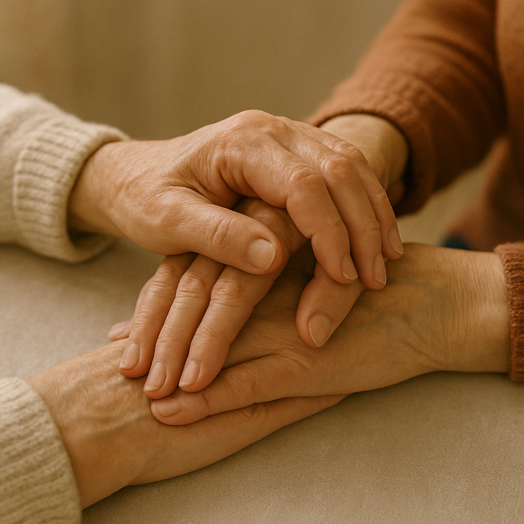 Omsorgsfulla händer som ger stöd