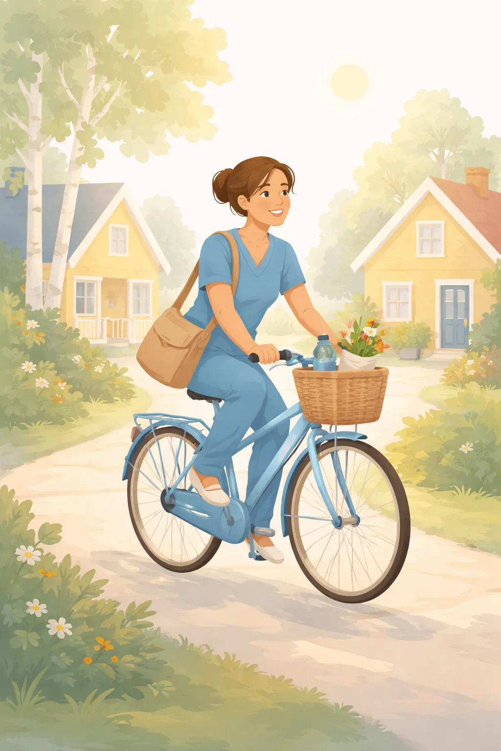 Omvårdare cyklar till jobbet genom Vallentuna